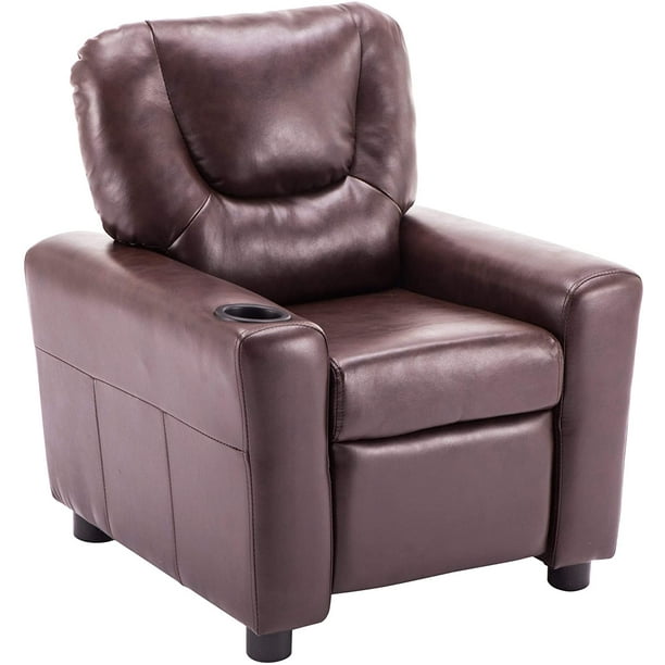 Mcombo Kids Recliner Chair Armrest Sofa Couch with Cup Holder for Toddlers Boys Girls Faux Leather 7240 Blue